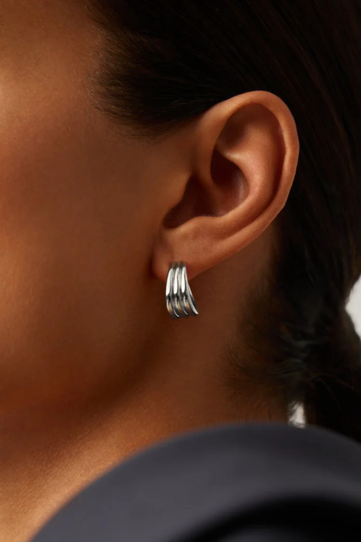 Savi Triple Ridge Hoop Earrings - Silver