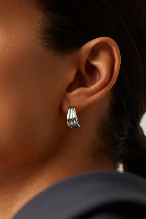 Savi Triple Ridge Hoop Earrings - Silver