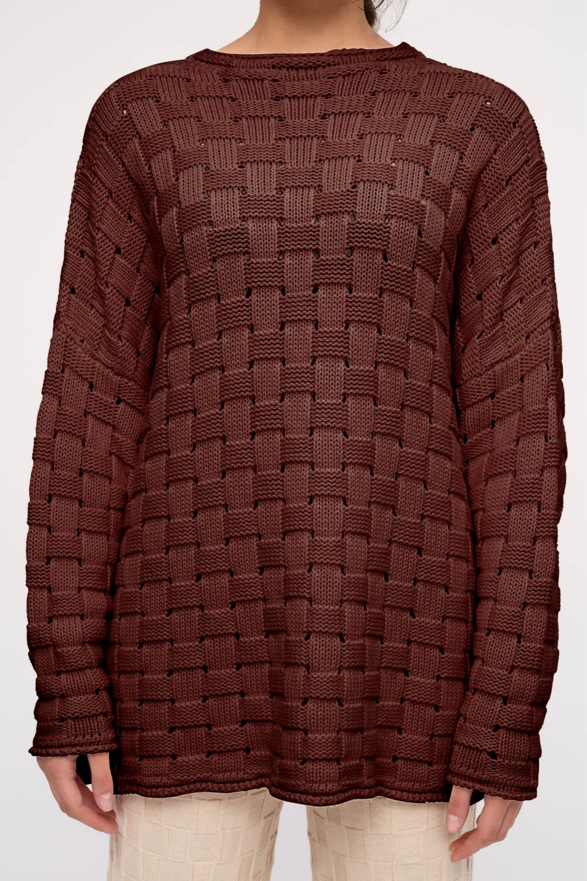 Basketweave Knit Jumper - Deep Brown