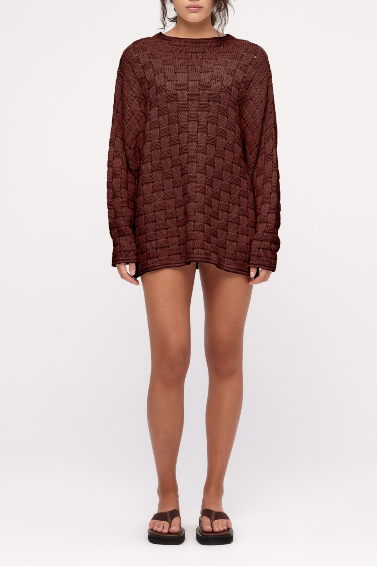 Basketweave Knit Jumper - Deep Brown
