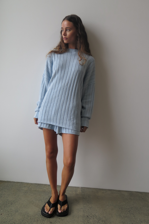 Rib Knit Jumper - Light Blue