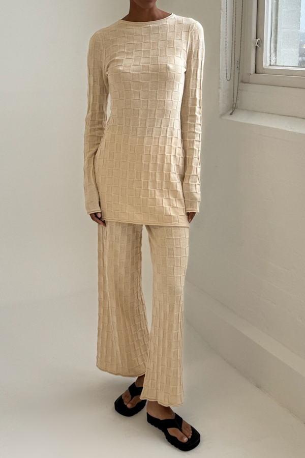 Basketweave Knit Mini Dress - Natural