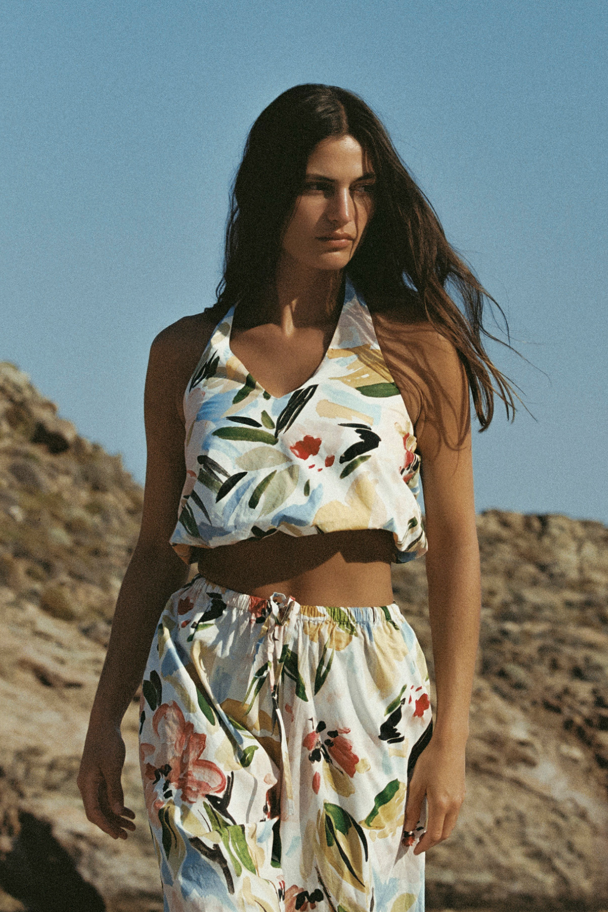 Summer Floral Cotton Halter Top