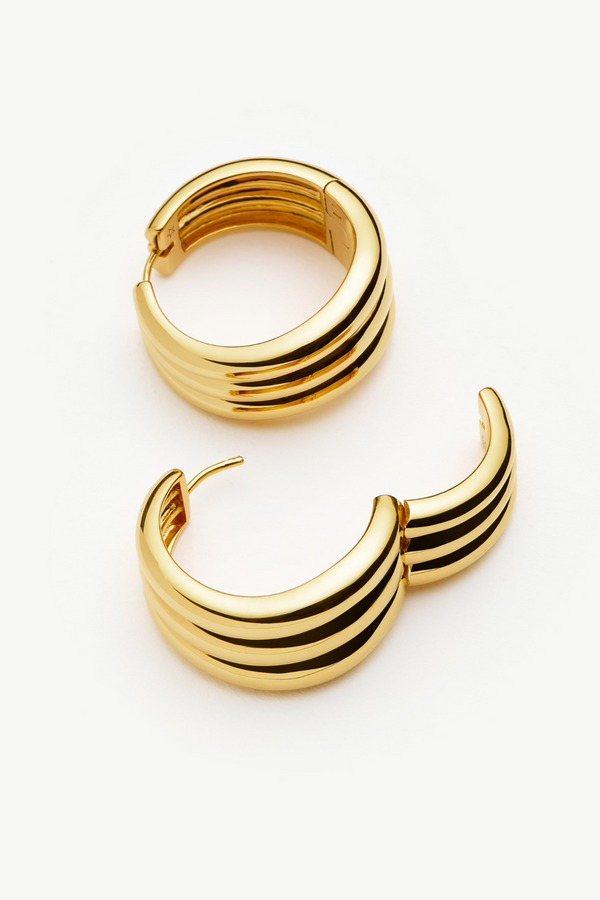 Savi Triple Ridge Large Hoop Earrings - Gold