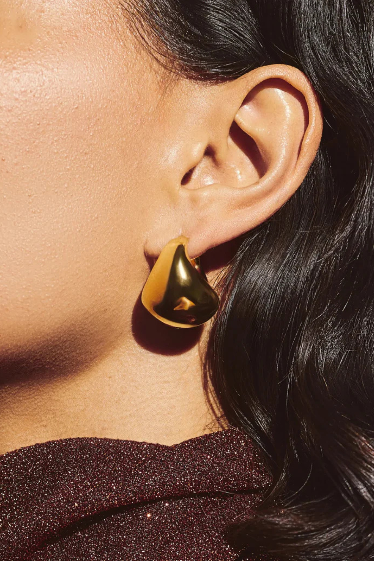 Sculptural Chubby Dome Medium Hoop Earrings - Gold