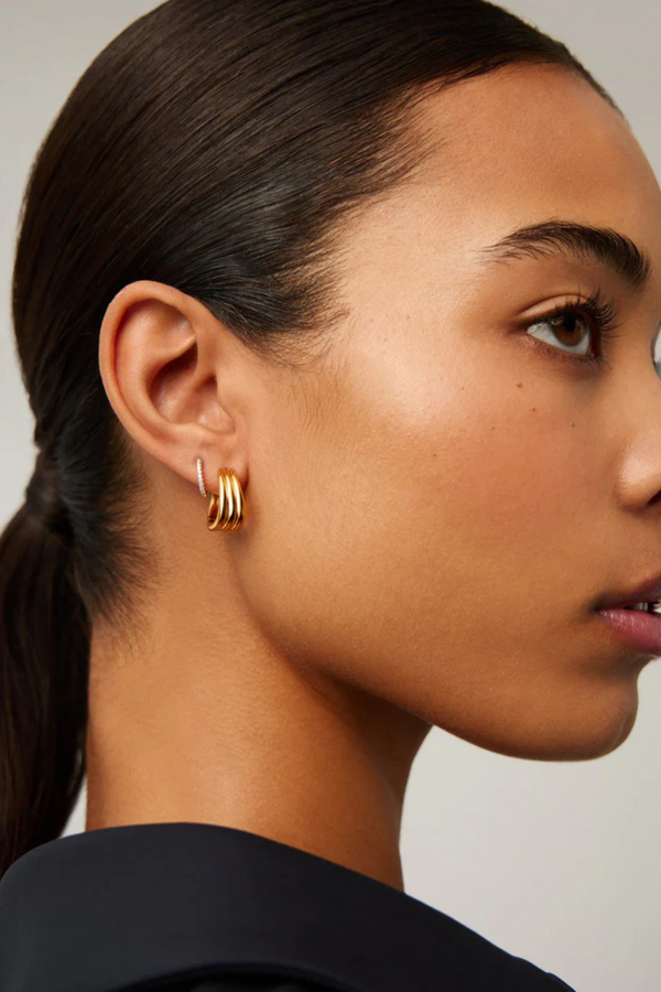 Savi Triple Ridge Hoop Earrings - Gold
