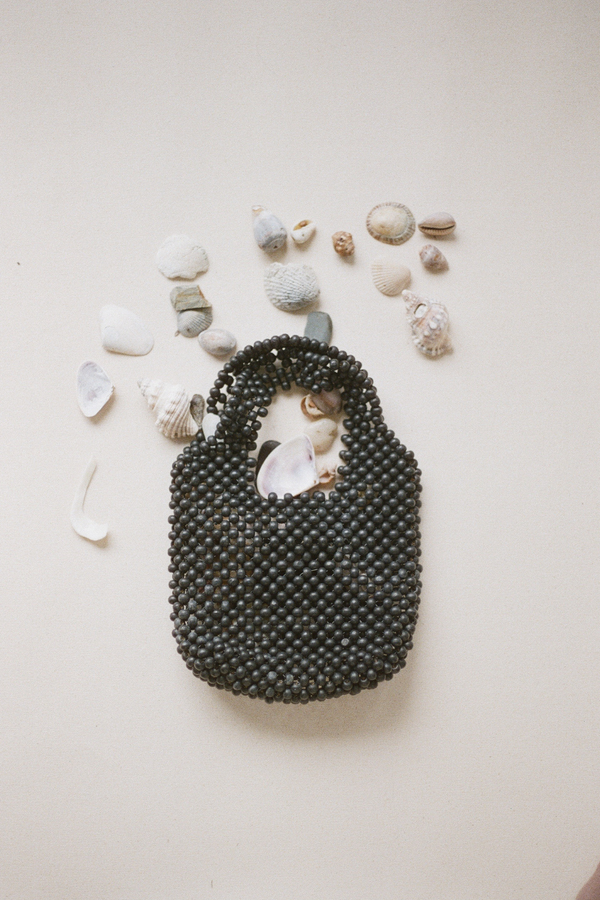 Small Beaded Bucket Bag - Black