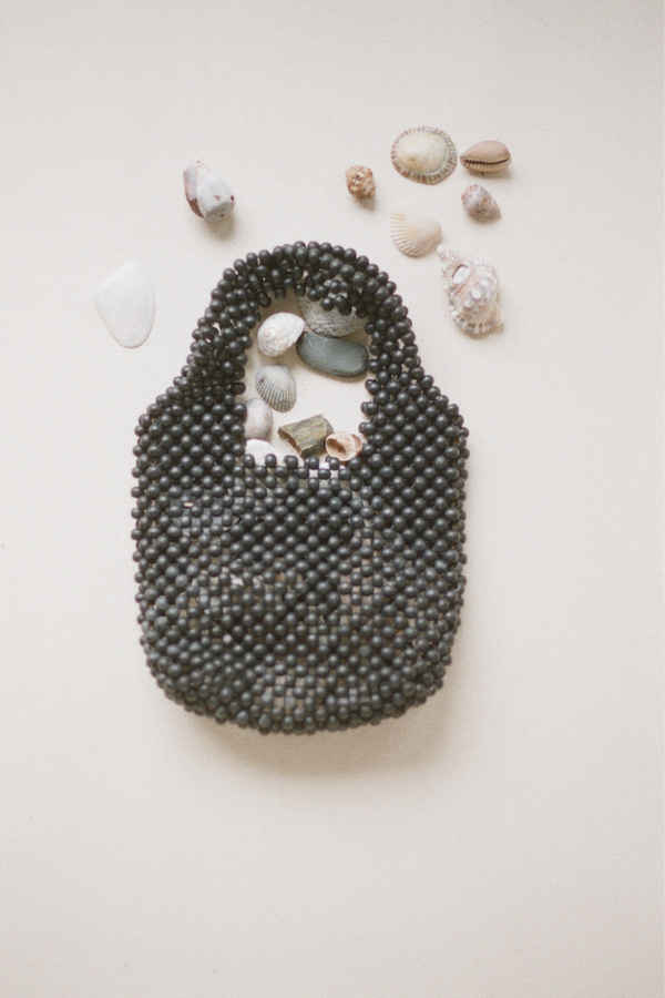 Small Beaded Bucket Bag - Black
