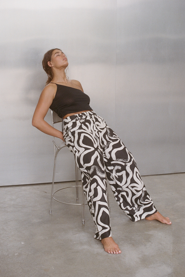 Paint Flower Linen Wide Leg Pant