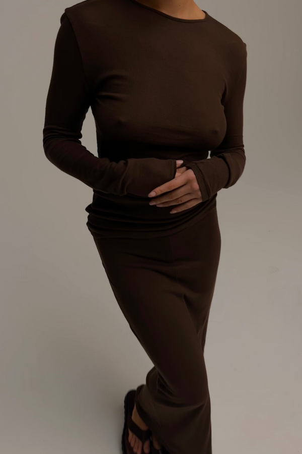 Rib Hemp Jersey Long Sleeve Top - Chocolate