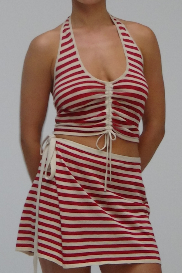 Wrap Knit Skirt - Red Stripe