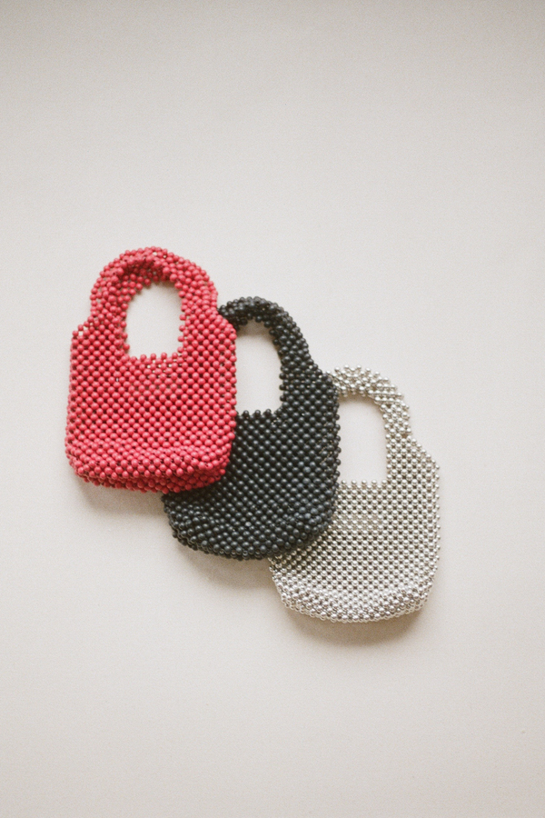 Mini Beaded Bucket Bag - Silver