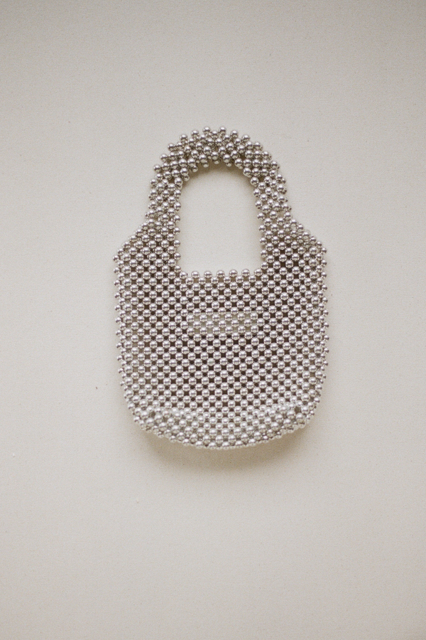 Mini Beaded Bucket Bag - Silver