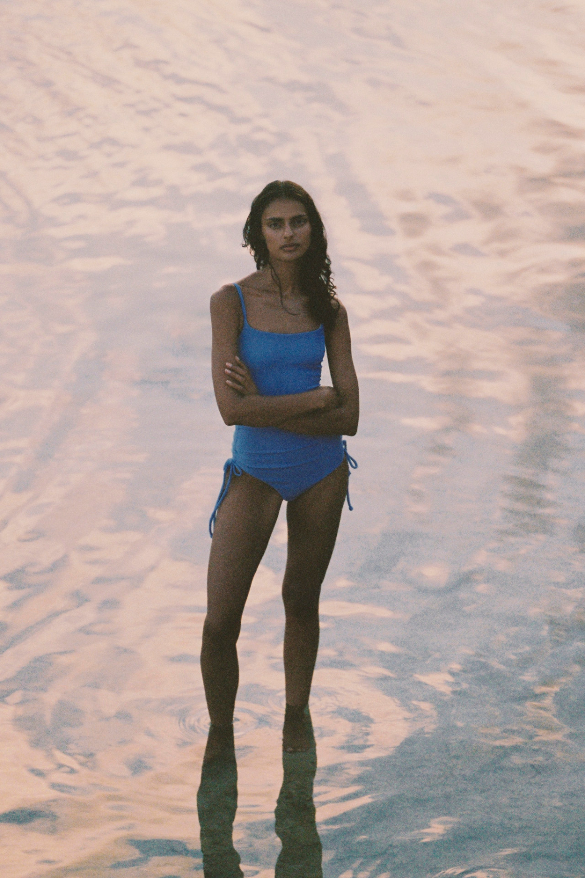 Signature Stripe Gathered One Piece - Sky