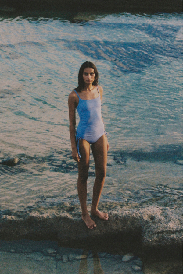 Signature Stripe Gathered One Piece - Sky