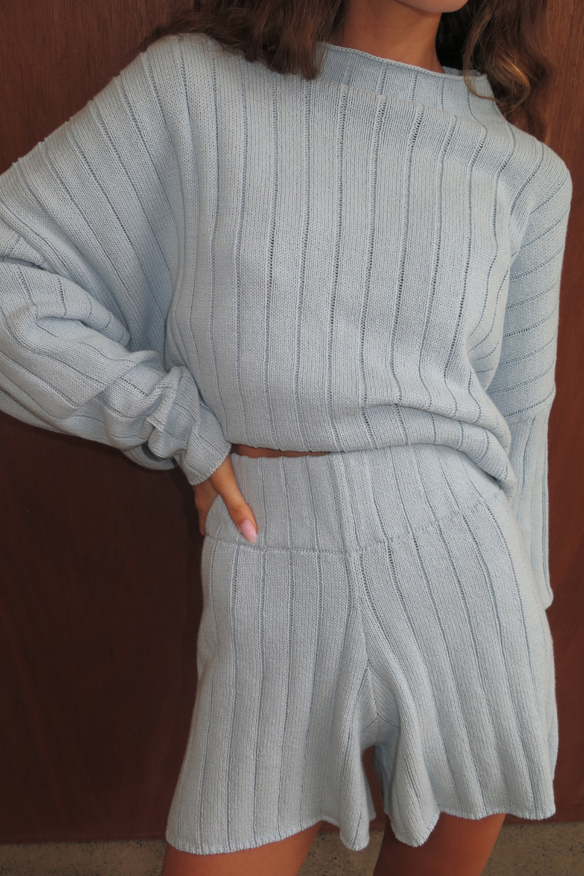 Rib Knit Short - Light Blue