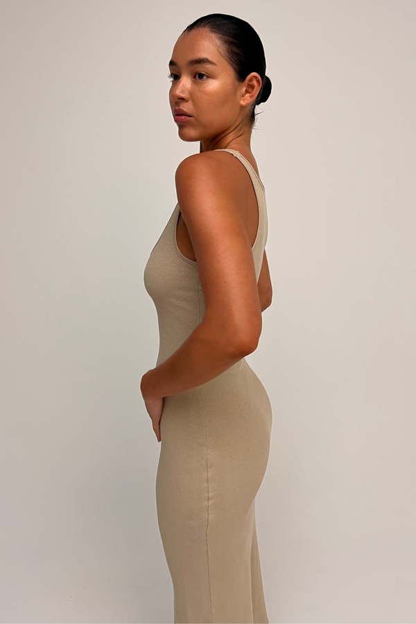 Rib Hemp Jersey Midi Dress - Husk