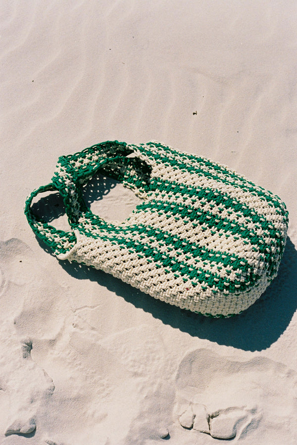 Green Stripe Macrame Tote Bag