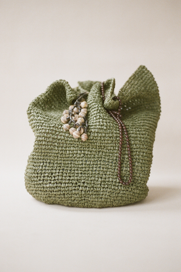 Round Straw Bag - Olive