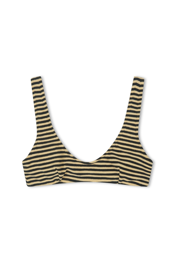 Towelling Scoop Bralette Top - Black Stripe