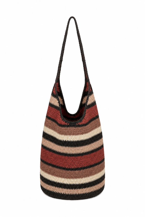 Raffia Bucket Bag - Earth Stripe