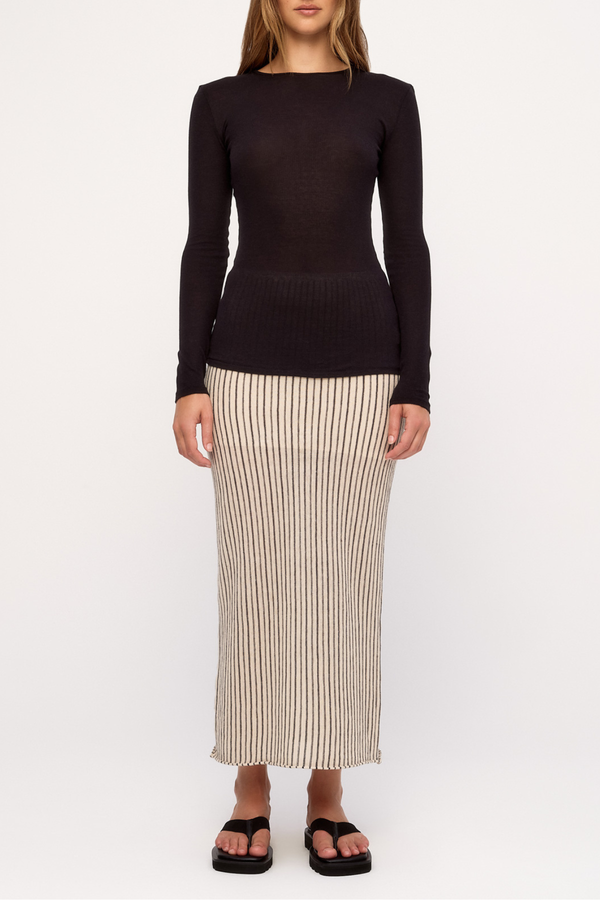 Semi Sheer Knit Skirt - Natural Pin Stripe
