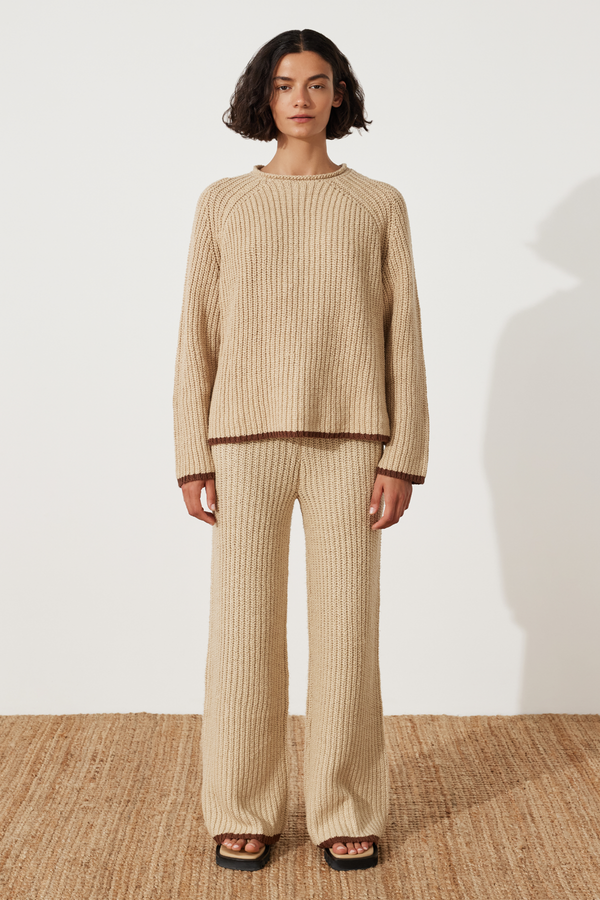 Sand Contrast Rib Knit Pant