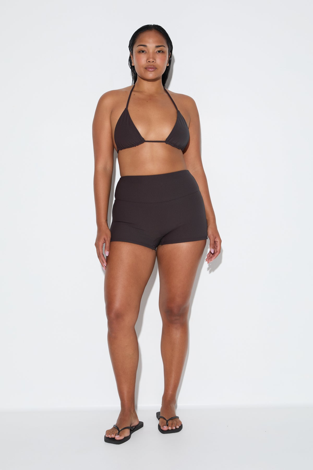 Signature Stripe Tie Triangle Top - Smoky Brown