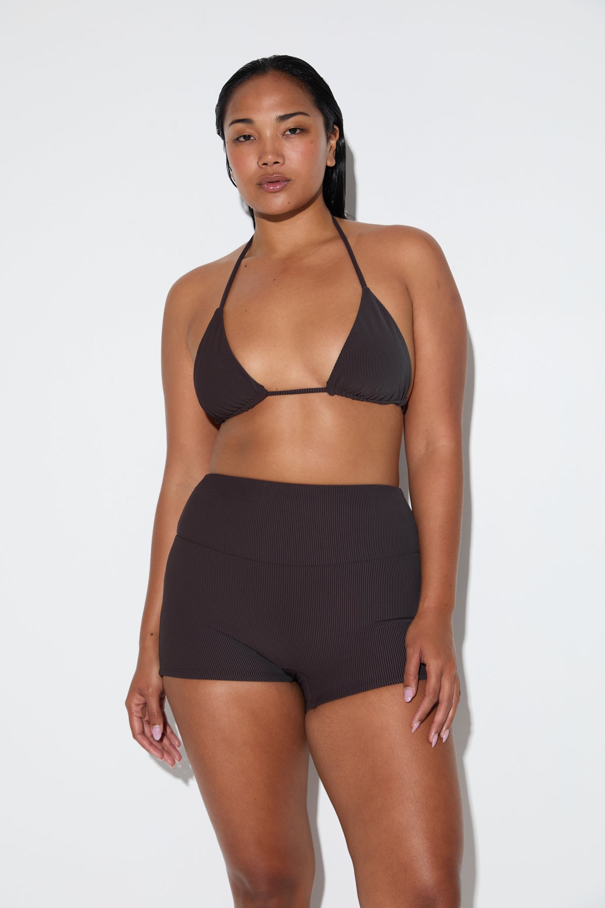 Signature Stripe Tie Triangle Top - Smoky Brown