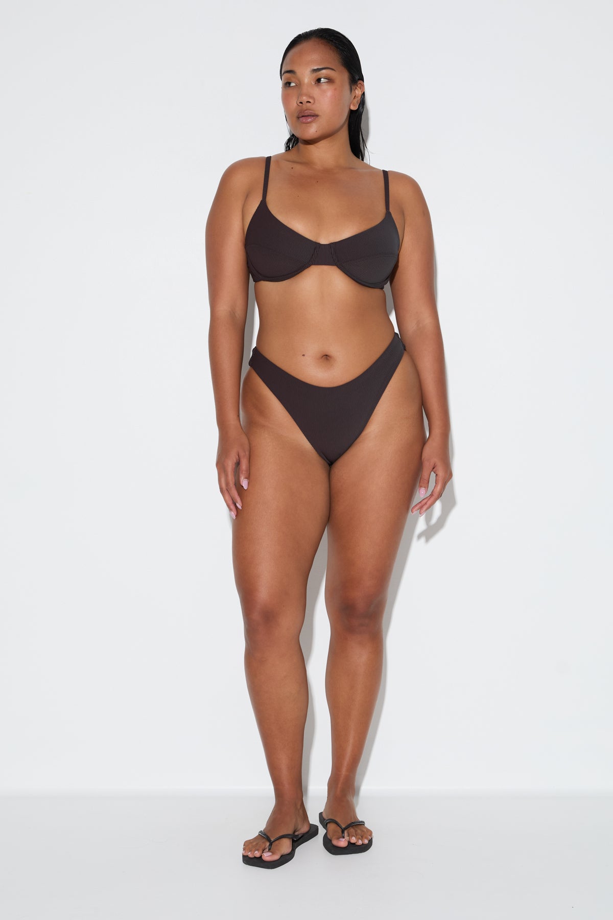 Signature Stripe Balconette Bra Cup Top - Smoky Brown