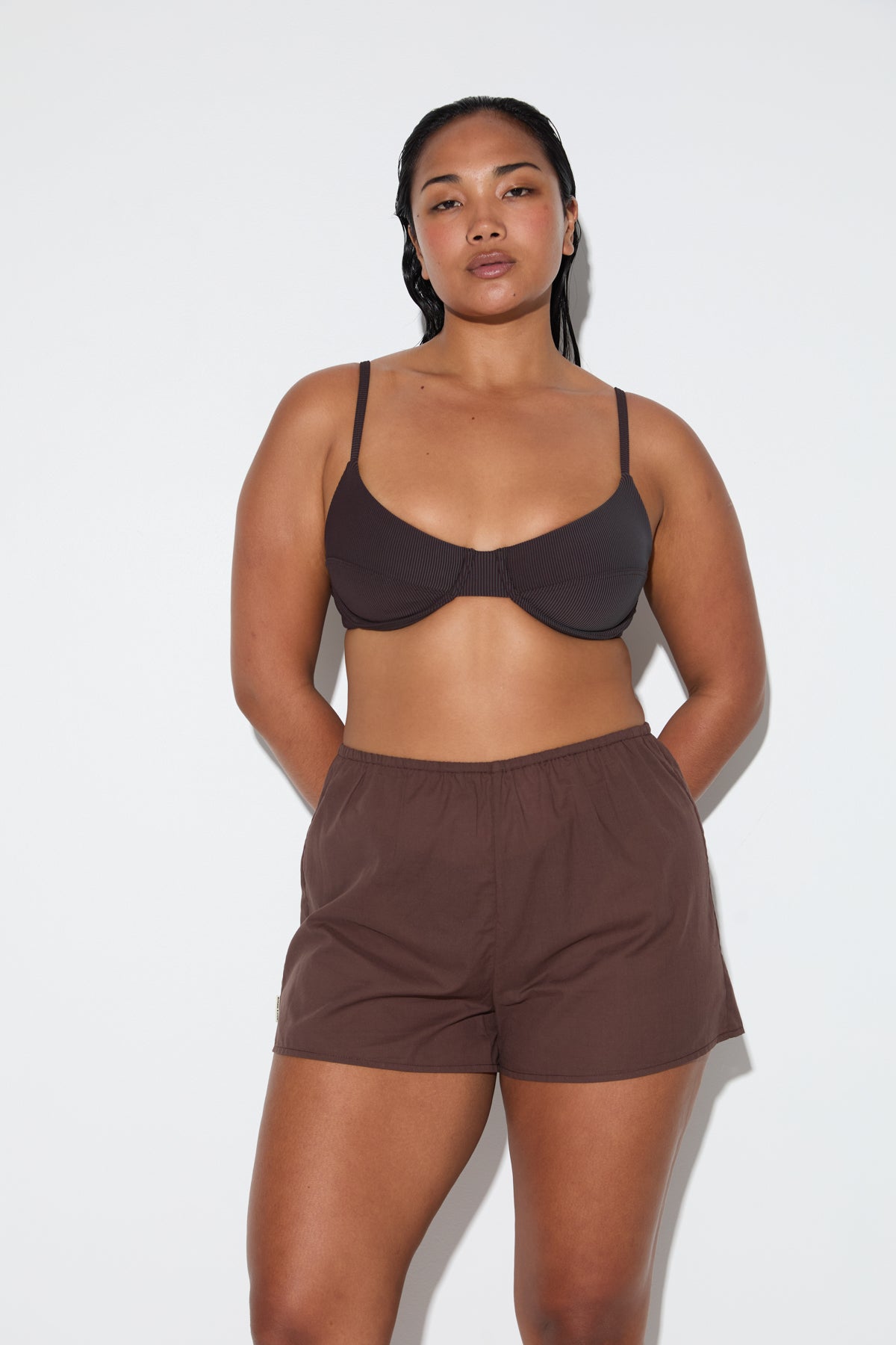 Signature Stripe Balconette Bra Cup Top - Smoky Brown