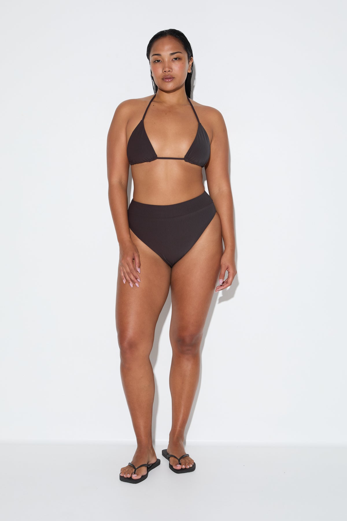 Signature Stripe High Waisted Brief - Smoky Brown