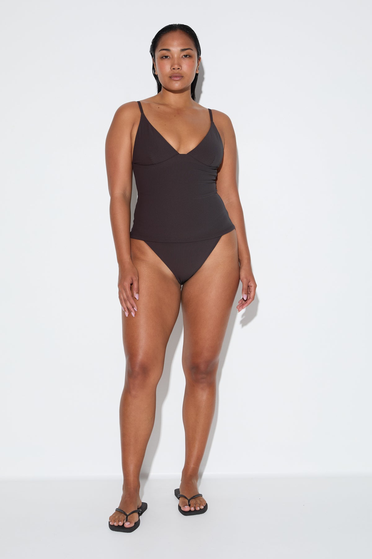 Signature Stripe Tankini - Smoky Brown