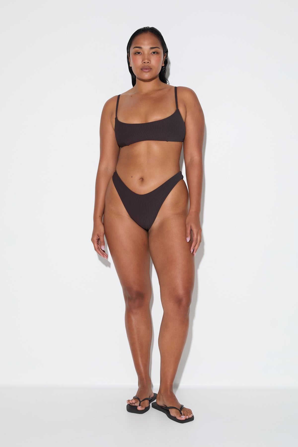 Signature Stripe Minimal Bralette Top - Smoky Brown