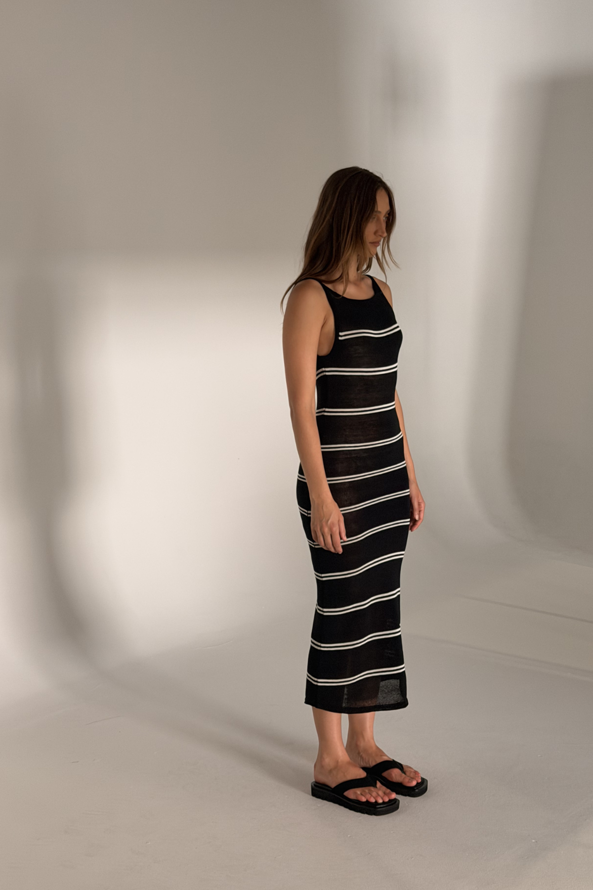 Textured Knit Maxi Dress - Black Stripe