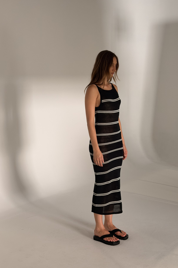 Textured Knit Maxi Dress - Black Stripe