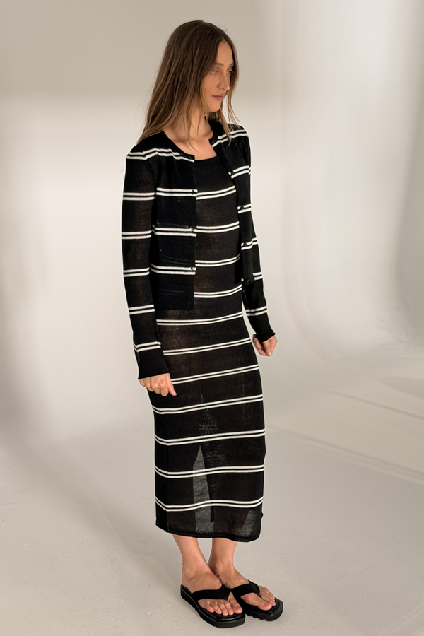Textured Knit Maxi Dress - Black Stripe