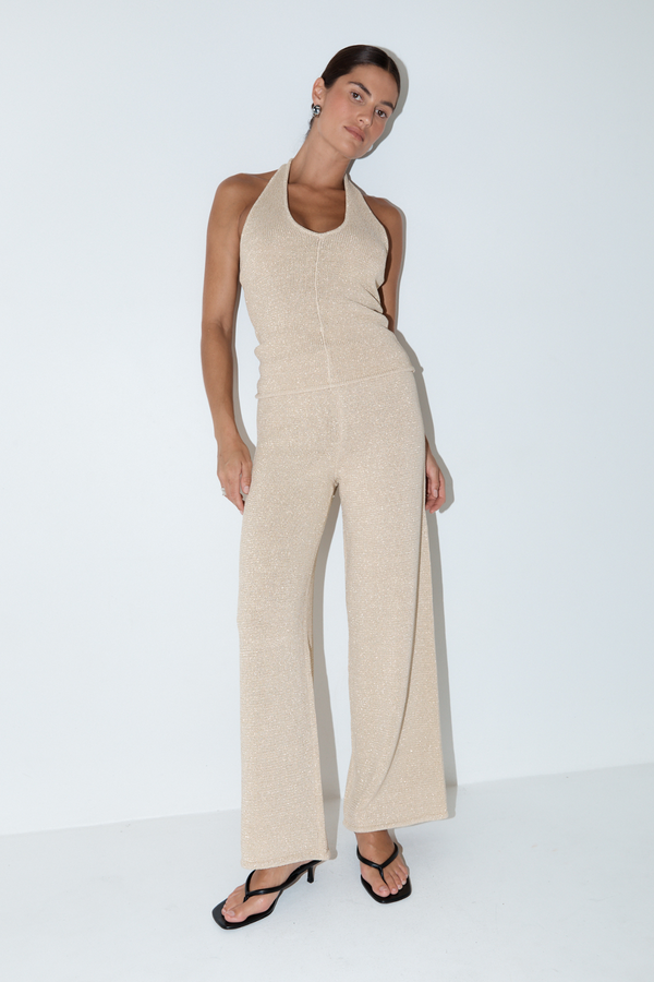 La Isla Lurex Knit Halter Top - Gold