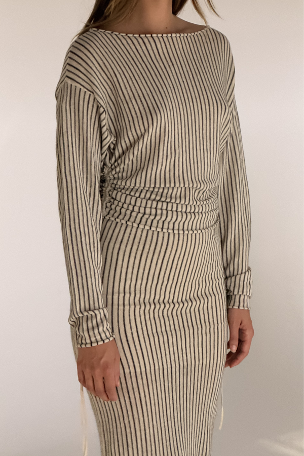 Semi Sheer Knit Skirt - Natural Pin Stripe