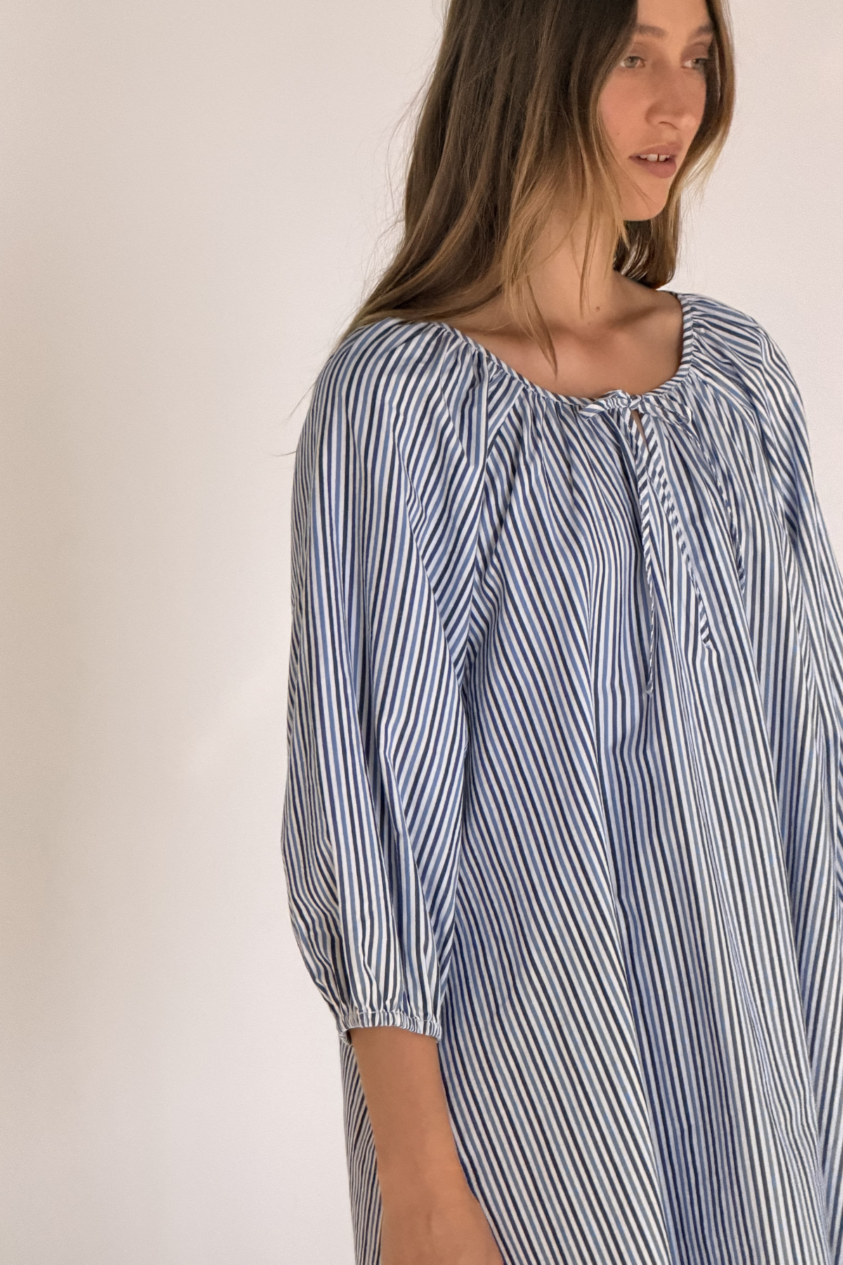 Poplin Mini Dress - Blue Pin Stripe