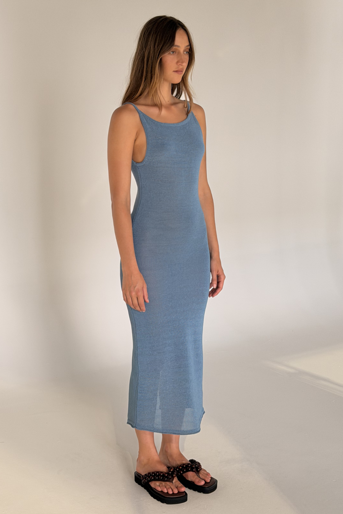 Textured Knit Maxi Dress - Denim Blue