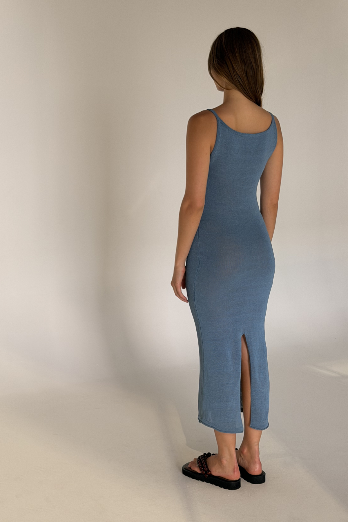 Textured Knit Maxi Dress - Denim Blue