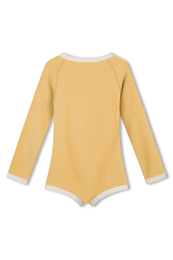 Mini Stripe Rib Rashie Onesie - Marigold