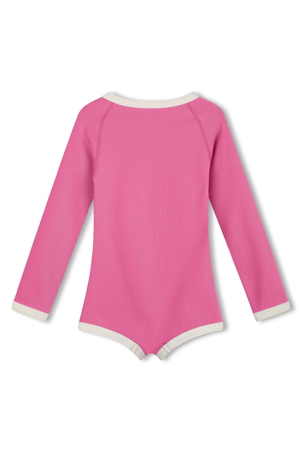 Mini Stripe Rib Rashie Onesie - Shell Pink