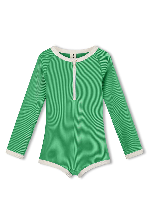 Mini Stripe Rib Rashie Onesie - Parrot Green