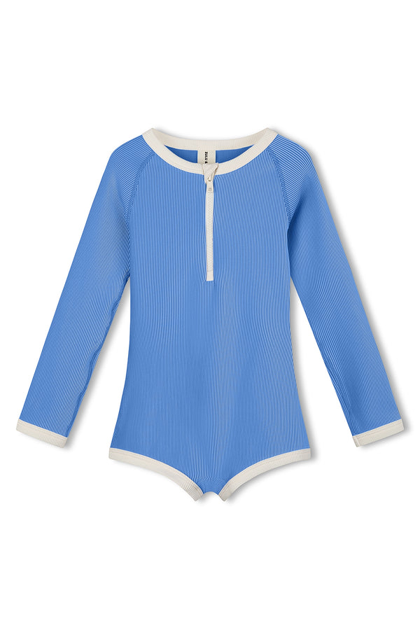 Mini Stripe Rib Rashie Onesie - Sky