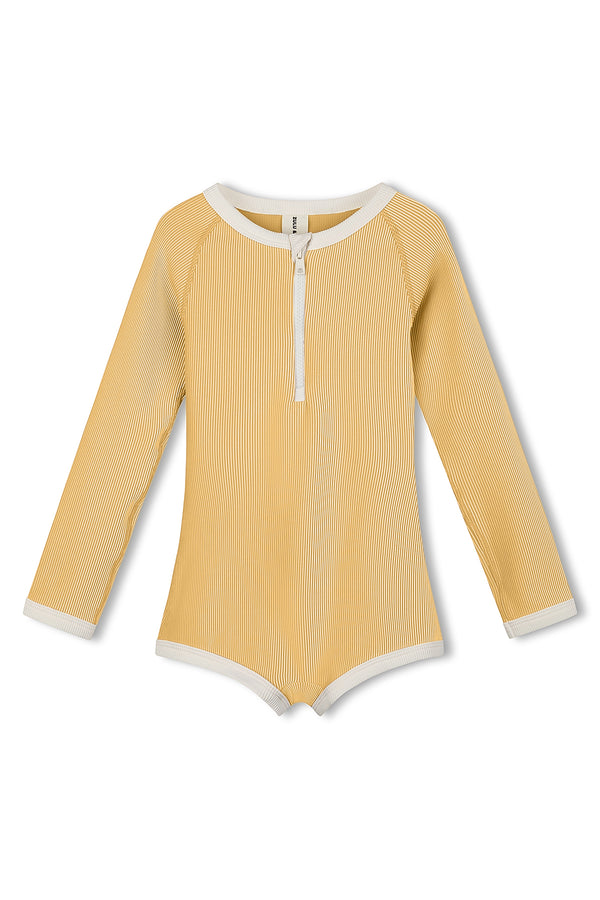 Mini Stripe Rib Rashie Onesie - Marigold