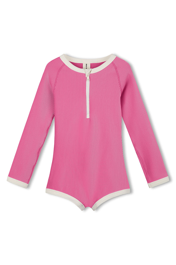 Mini Stripe Rib Rashie Onesie - Shell Pink