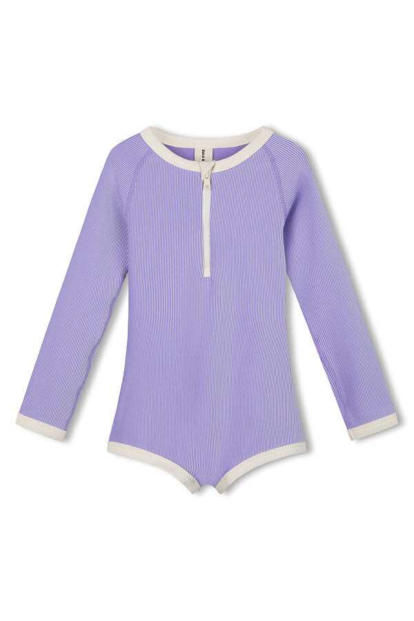 PRE-ORDER Mini Stripe Rib Rashie Onesie - Grape