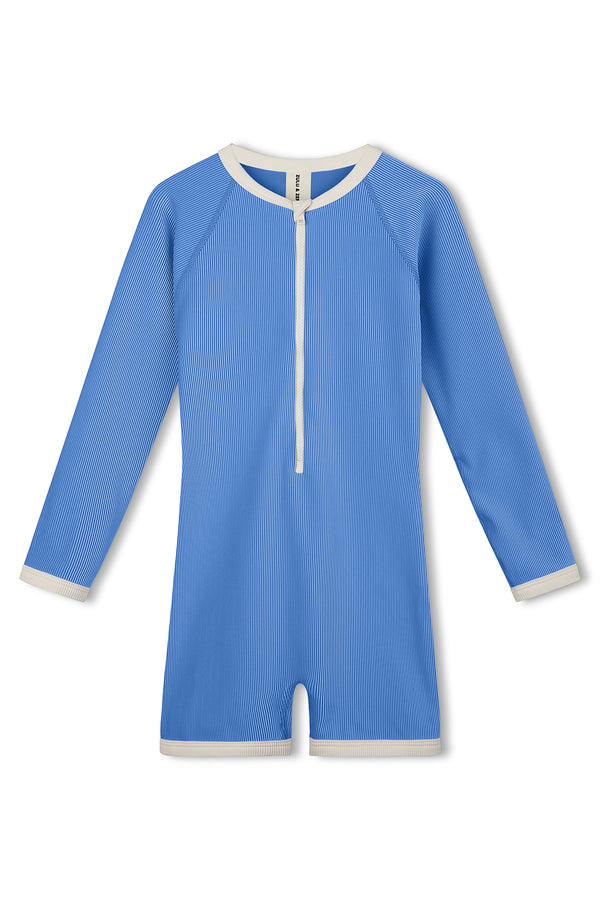 Mini Stripe Rib Surf Suit - Sky